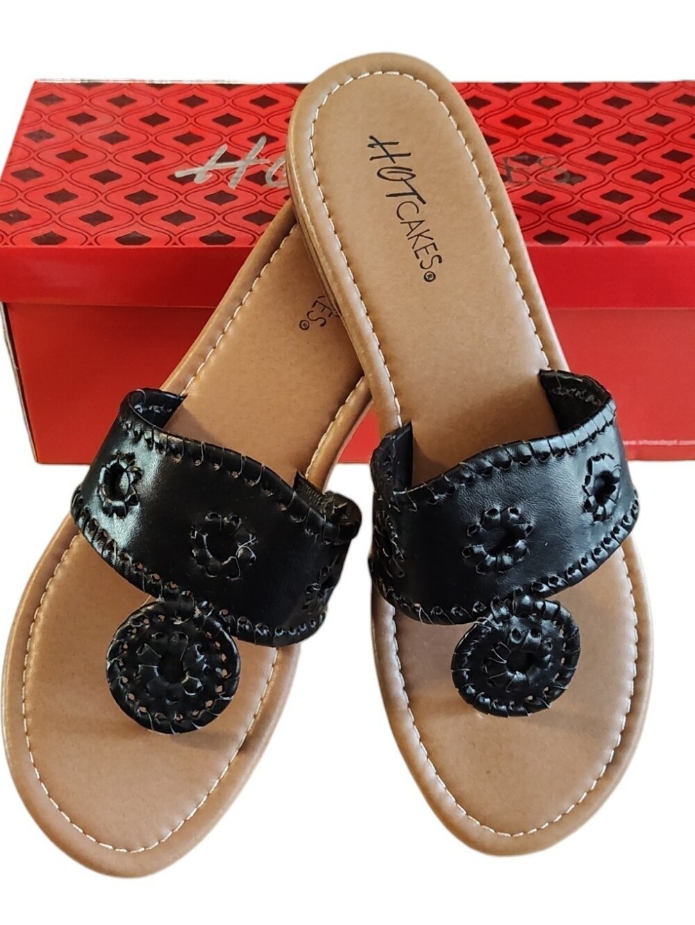 "Hot Cakes" Black and Tan Sandals/Slip-Ons Size 7.5